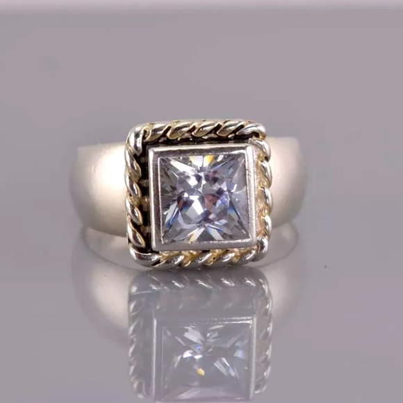 Silpada Jewelry - NEW Silpada Vintage .925 Sterling Silver Square Top Grade CZ Braided Edge